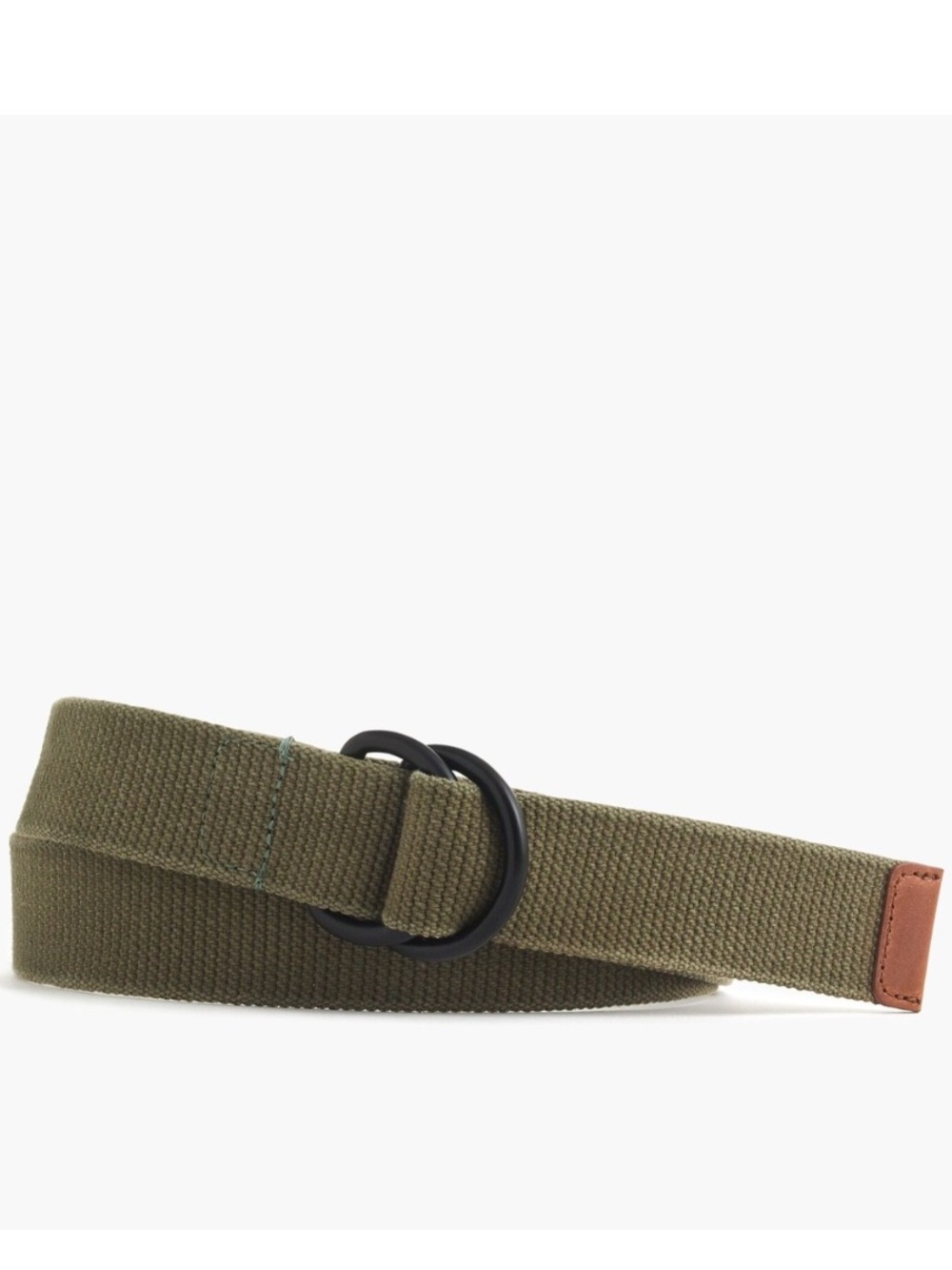 J.Crew Olive Green Cotton Webbed D-Ring Belt W/ Leather Tip Size L